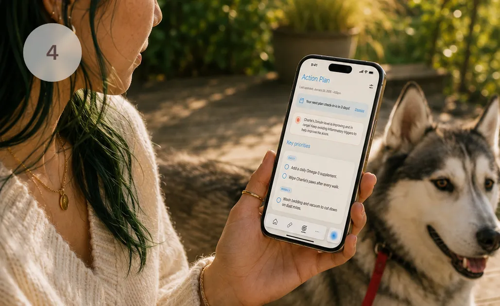 The Omi app showing Charlie's action plan and key priorities